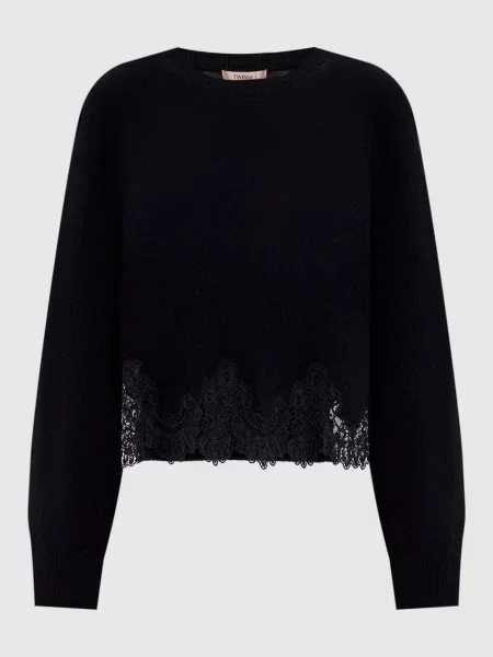 Джемпер з вовною з мереживом Twinset чорний