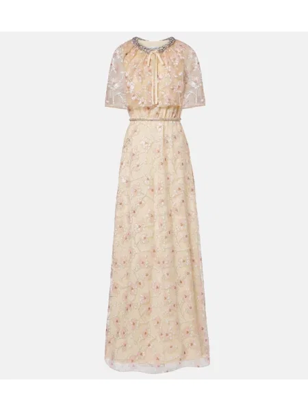 Rochie maxi Self-portrait cu model floral de costum galben