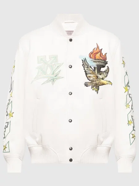 Шкіряний бомбер з принтом Off-white білий