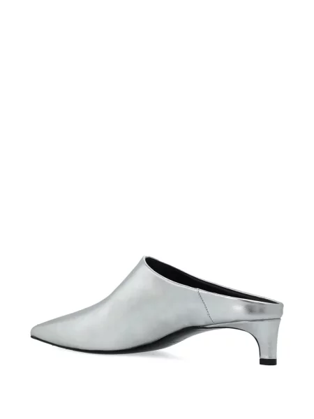 Papuci tip mules Jil Sander din piele argintiu
