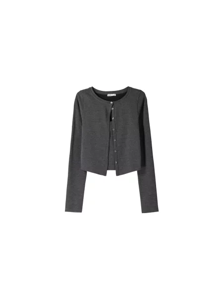 Bershka Pletena jopa temno siva