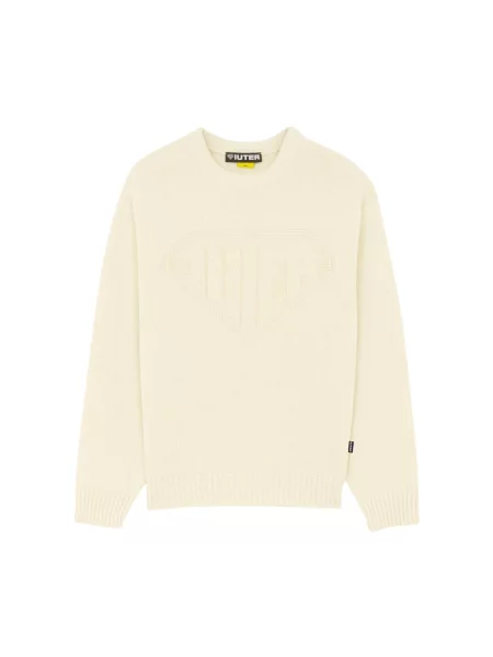 Sweter Iuter wełniany z logo beżowy