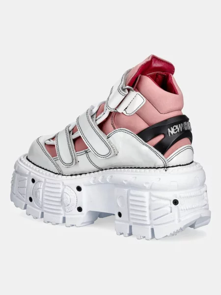 New Rock sneakers din piele CHAROL ARRUGADO BLANCO NOBUCK ROSA TANK alb