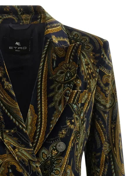 Кадифено двуредно яке Etro на цветя синьо