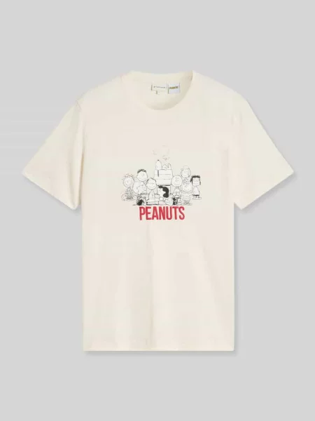 T-shirt o kroju regular fit z czystej bawełny z nadruk peanuts® Tom Tailor biała