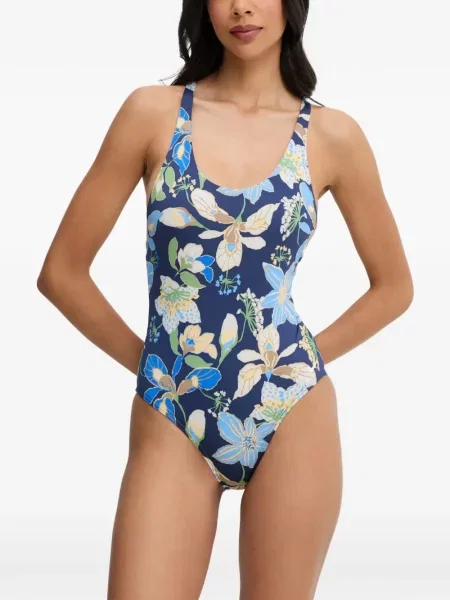 Slip de baie Nike cu gât halter cu imagine cu imprimeu geometric negru