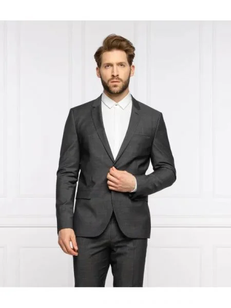 HUGO De lână sacou | Extra slim fit gri
