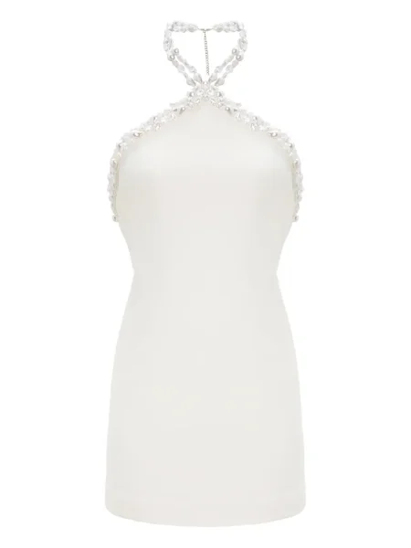 Sukienka mini Retrofete z koralikami z dekoltem halter garniturowa biała