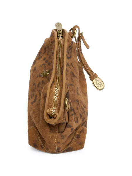 Geantă Ash din piele de căprioară cu imagine cu model leopard maro