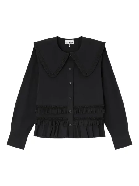 Top Ganni cu volane negru