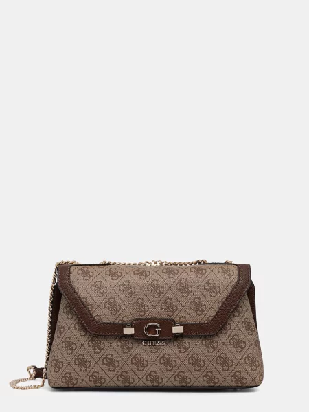 Geanta crossbody Guess cu autograf din piele bej