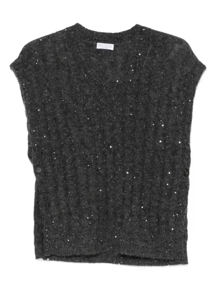 Top Brunello Cucinelli z cekinami bez rękawów szary