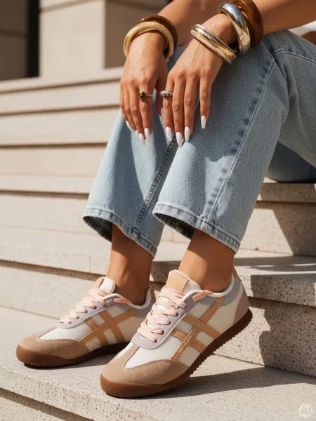 Sportowe sneakersy RUNLUX kamelowe Dstreet