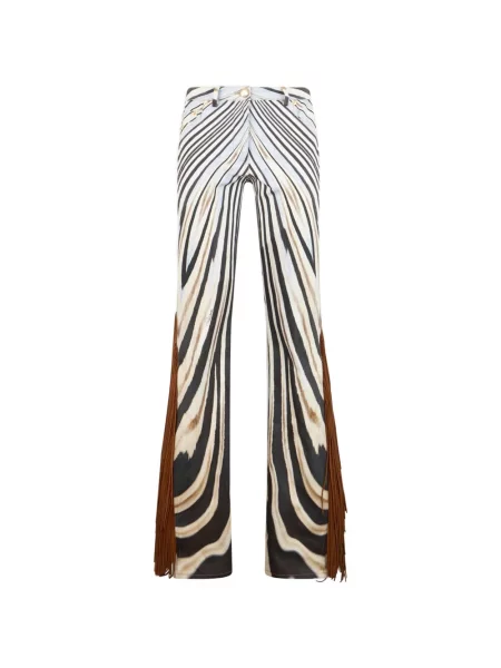 Pantaloni Roberto Cavalli cu franjuri cu model zebră