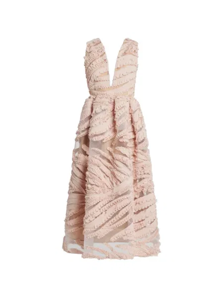 Rochie Greta Constantine cu decolteu în V cu volane de costum roz