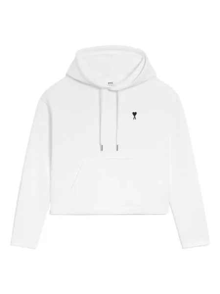 Haftowana bluza z kapturem Ami Paris polarowa w serca biała