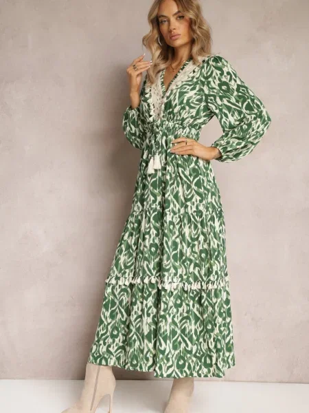 Rochie Clos cu in Talie si Insertie Ajurata Margotta verde