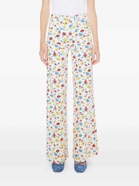 Pantaloni Mother cu model floral alb