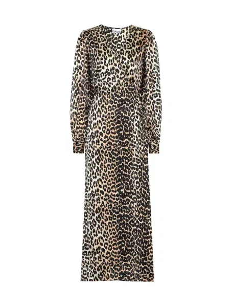Rochie Ganni de mătase cu imagine cu model leopard maro