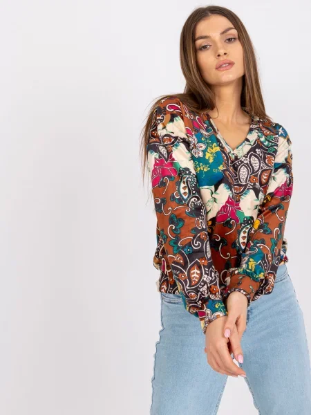 Bluză Fashionhunters cu imagine maro