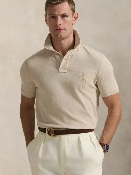 Тениска с яка Polo Ralph Lauren с изчистен дизайн сиво