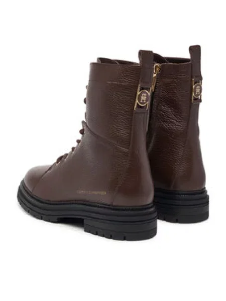 Šnurovacia obuv Tommy Hilfiger Th Emboss Grain Leather Boot hnedá
