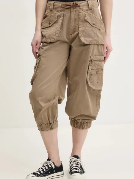 Desigual pantaloni de LOIRA femei drept high waist bej