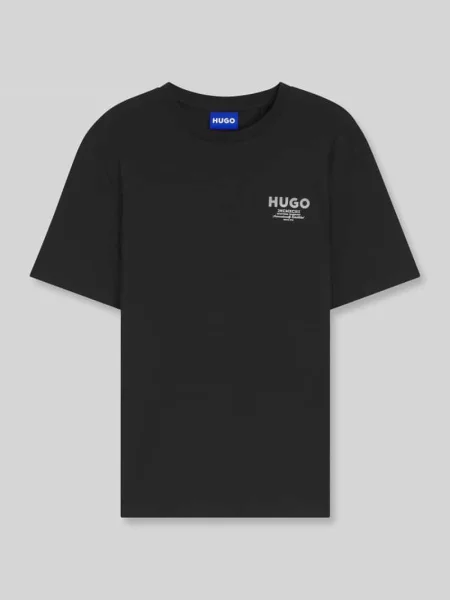 Krój regular fit t-shirt z czystej bawełny model NESPTEE' Hugo Blue czarna