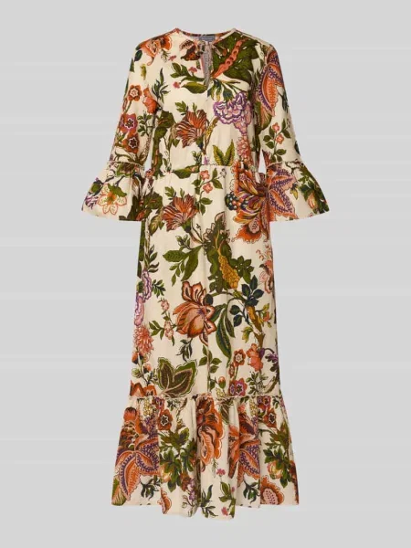 Sukienka midi z mieszanki lnu i bawełny w całościowym wzorze White Label