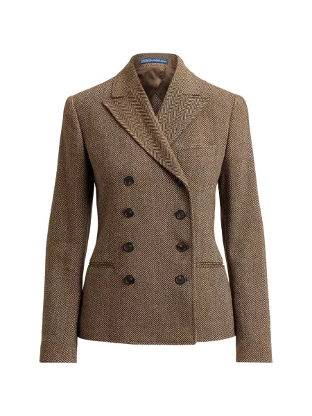 Długa marynarka Polo Ralph Lauren w jodełkę dwurzędowa zielona