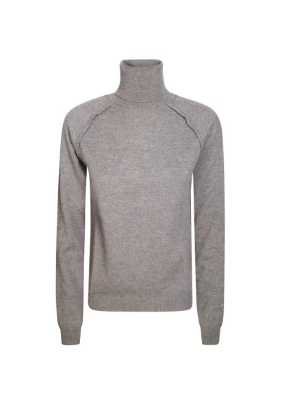 Lniany sweter z golfem Dondup brązowy