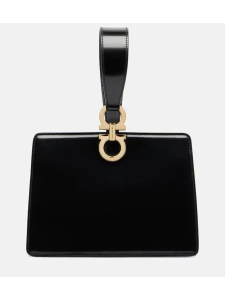 Geantă plic Ferragamo din piele de lac negru