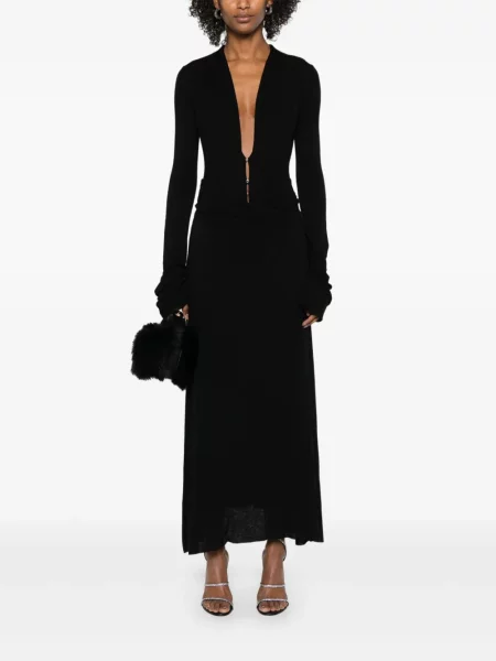Rochie maxi Manuri din jerseu de costum negru