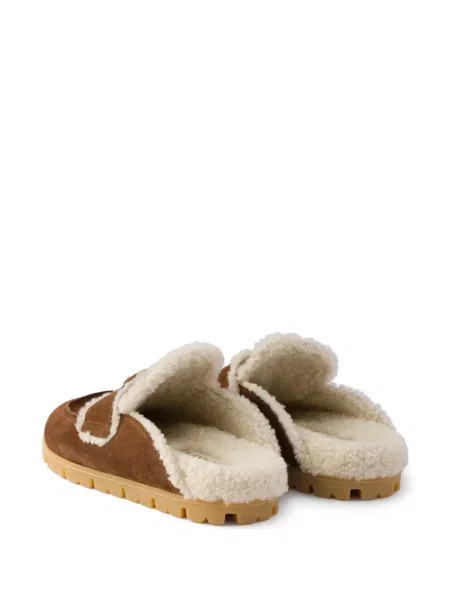 Papuci tip mules Prada din piele de căprioară maro