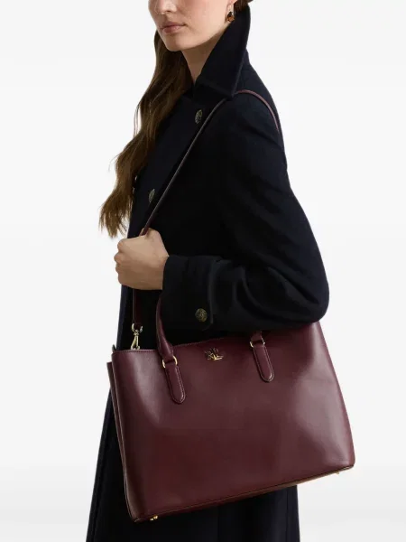 Кожена шопинг чанта Lauren Ralph Lauren с автограф червено