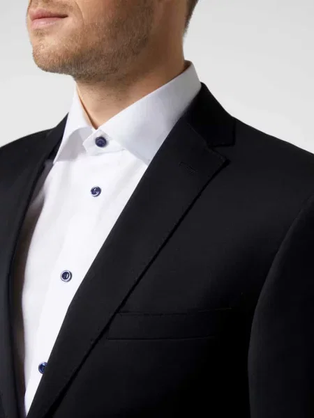 Marynarka na dwa o kroju regular fit z żywej wełny model ‘STEVEN’ Carl Gross granatowa