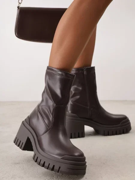 Botine VICES cu gros și platformă în stil grunge cu imprimeu Piemena maro