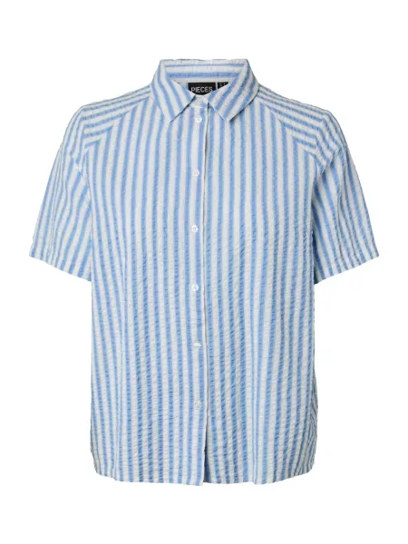 PIECES Bluză PCSTINNA albastru deschis alb