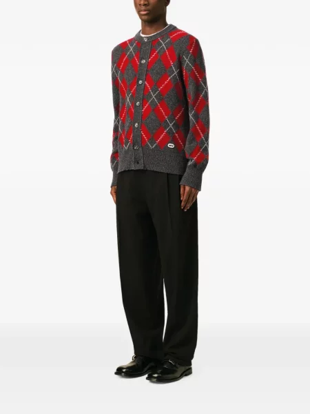 Cardigan Ami Paris de lână cu model argyle gri