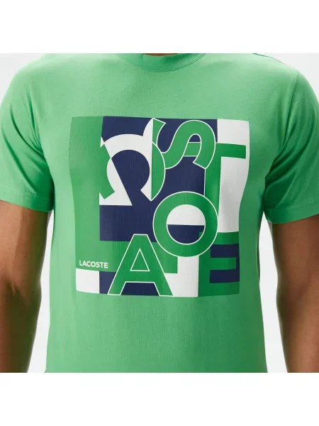 Lacoste Koszulka Slim Fit Crew Neck Z Nadrukiem zielony