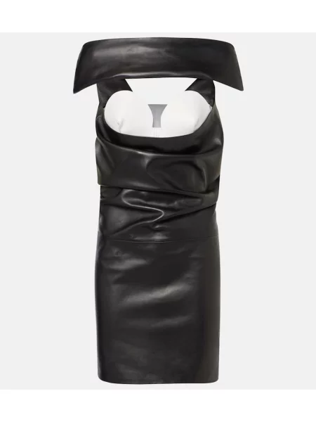 Rochie de cocktail Jean Paul Gaultier din piele drapată de costum negru
