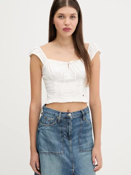 Блуза Tommy Jeans дамска с изчистен дизайн бяло