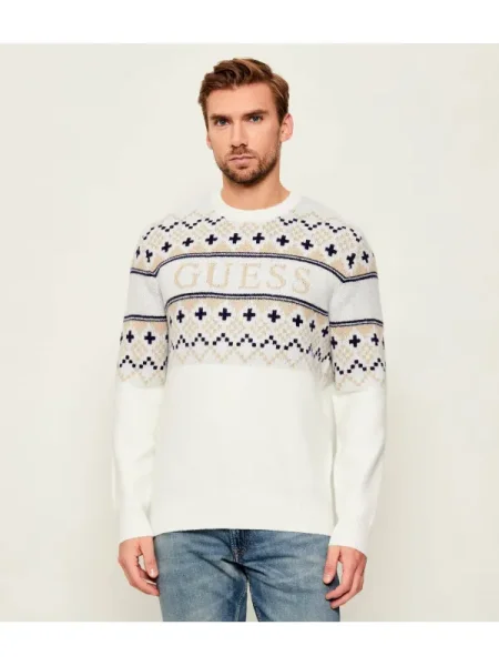 GUESS Pulover cu adaos de lână alb