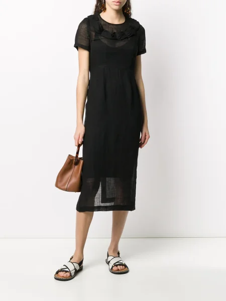 Průsvitné oblekové šaty Comme Des Garçons Pre-owned s volány černé