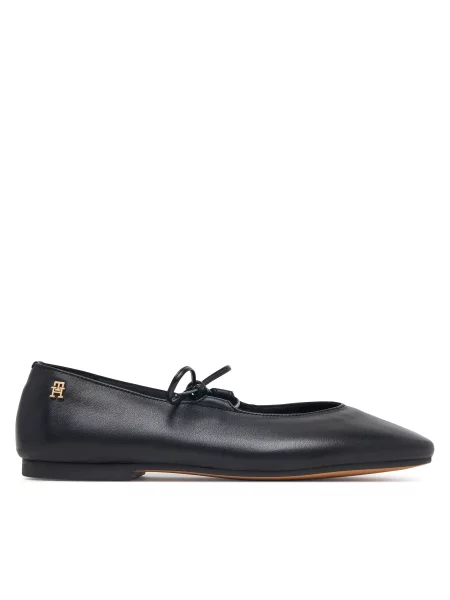 Balerinos Tommy Hilfiger Lace-Up Leather Ballerina juoda