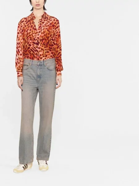Cămașă Stella Mccartney de mătase cu imagine cu model leopard roz