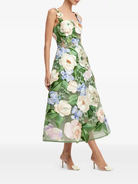 Rochie Leo Lin cu model floral verde