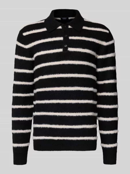 Sweter z dzianiny z kołnierzykiem typu kent Mcneal czarny
