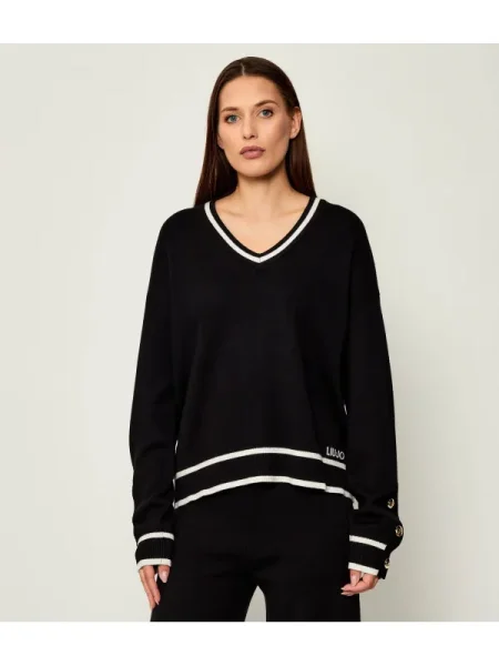 Liu Jo Sport Kötött pulóver | Relaxed fit selyem hozzáadásával fekete