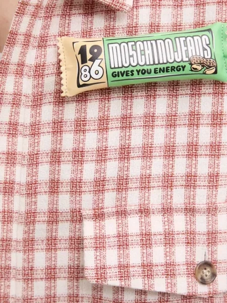 Geacă de blugi Moschino Jeans în carouri roșu